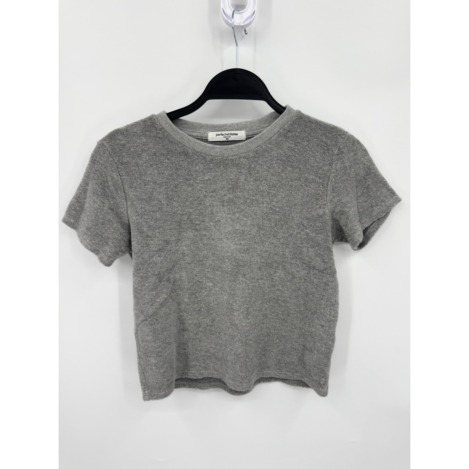 perfectwhitetee Terry Cloth Short Sleeve Tee Women XS Heather Gray T250-EVE