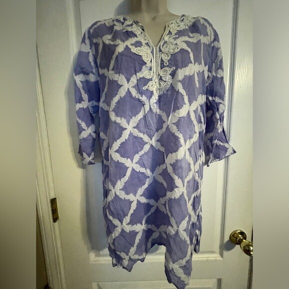 Roberta Roller Rabbit Purple Cotton Tunic Top Small Casual Travel Beach Sleep