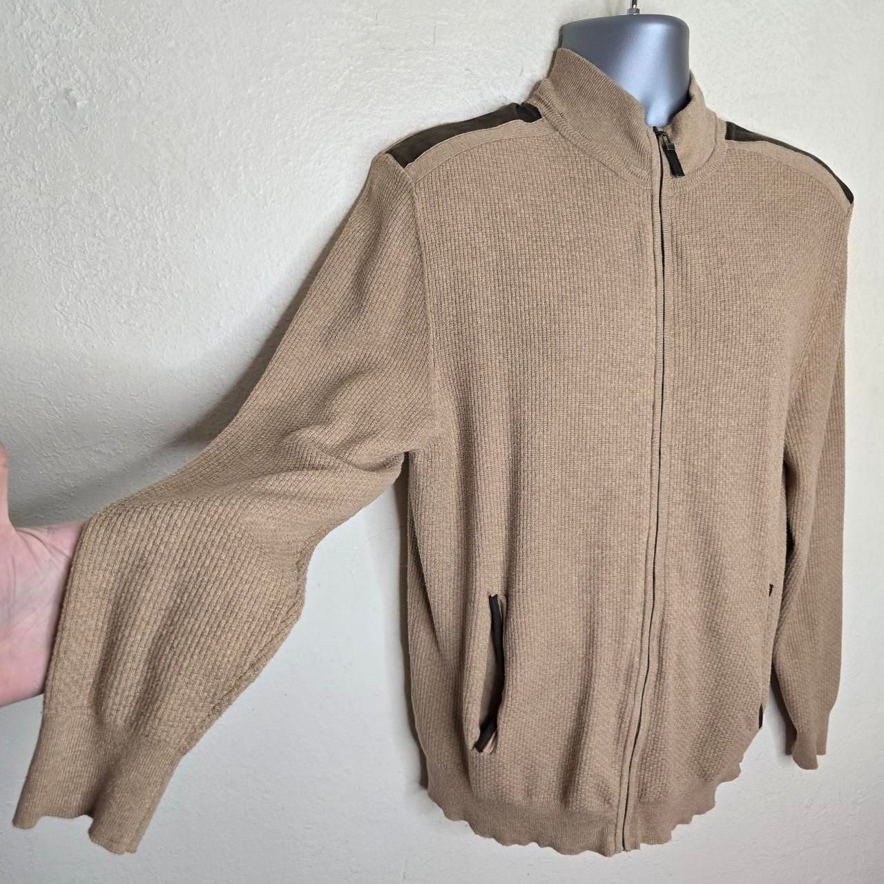 Tasso Elba Full-Zip Faux Suede Trim Textured Knit Sweater Jacket