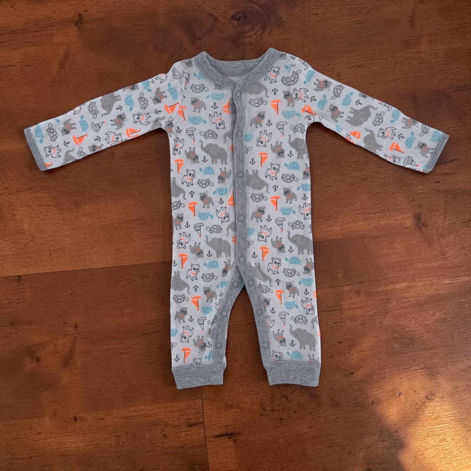 Carter’s Newborn 2-Pack Footless Snap Rompers Fold Over Mittens Animal Print
