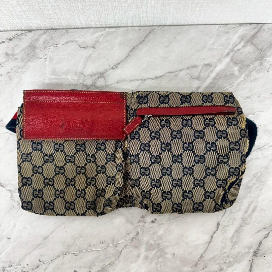 GUCCI GG Canvas Sherry Line Belt Bag Waist Pouch Beige Blue Men 30cm 17cm