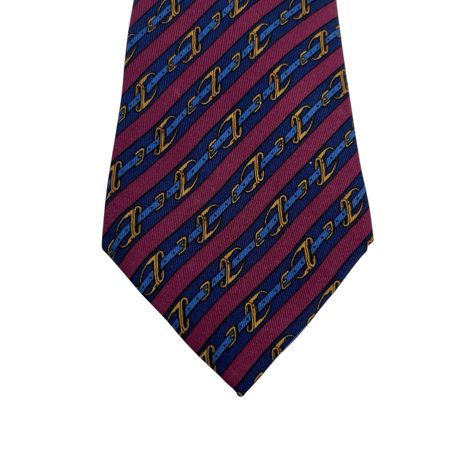Hermes Men’s Tie Equestrian Belts Burgundy/Navy Silk 950 IA 3 1/8″ (W) 55.5″ (L)