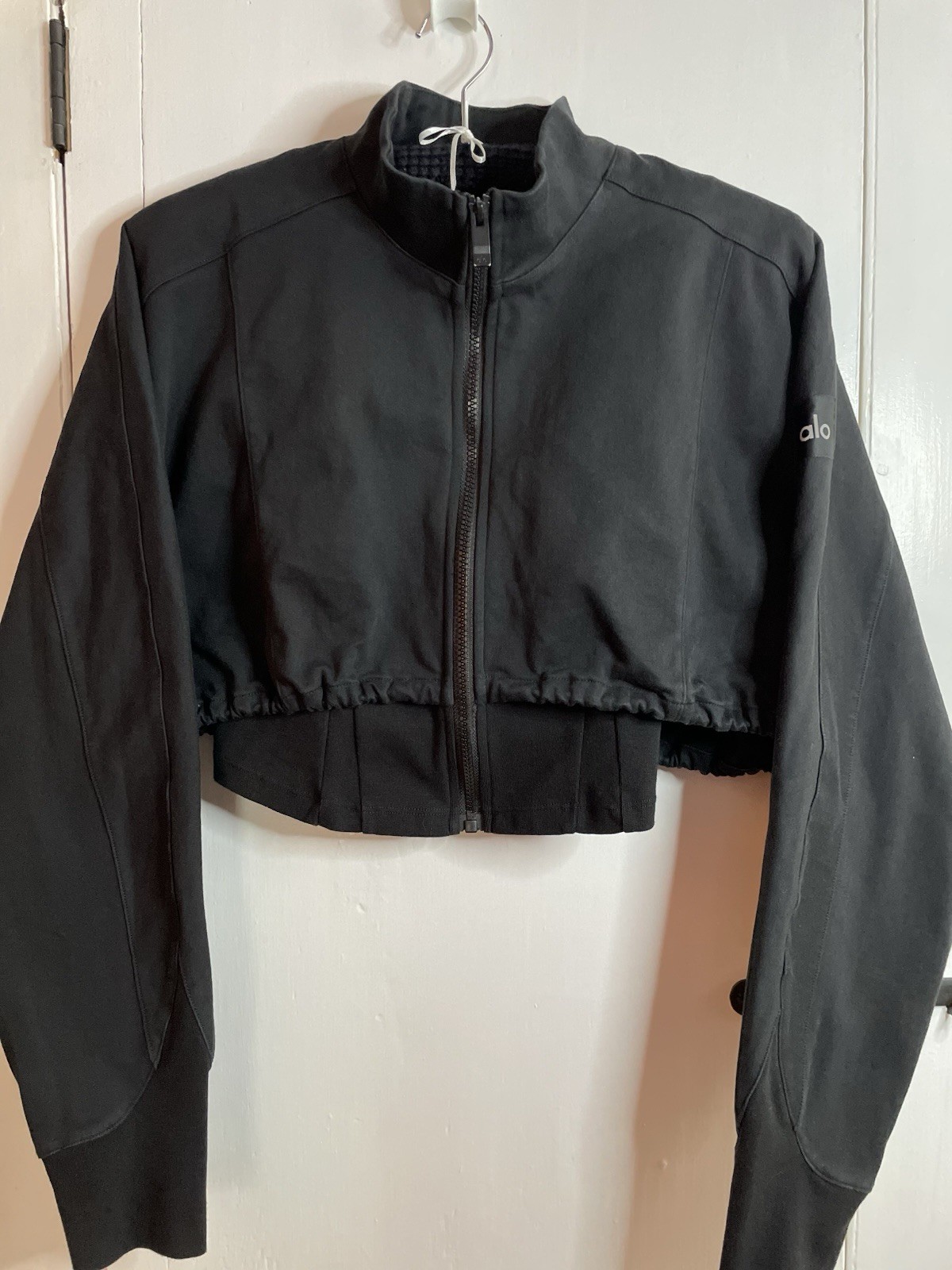 ALO On Point Black Moto Jacket Tight Inner Layer Boxy Cinchable Zip Up Outer