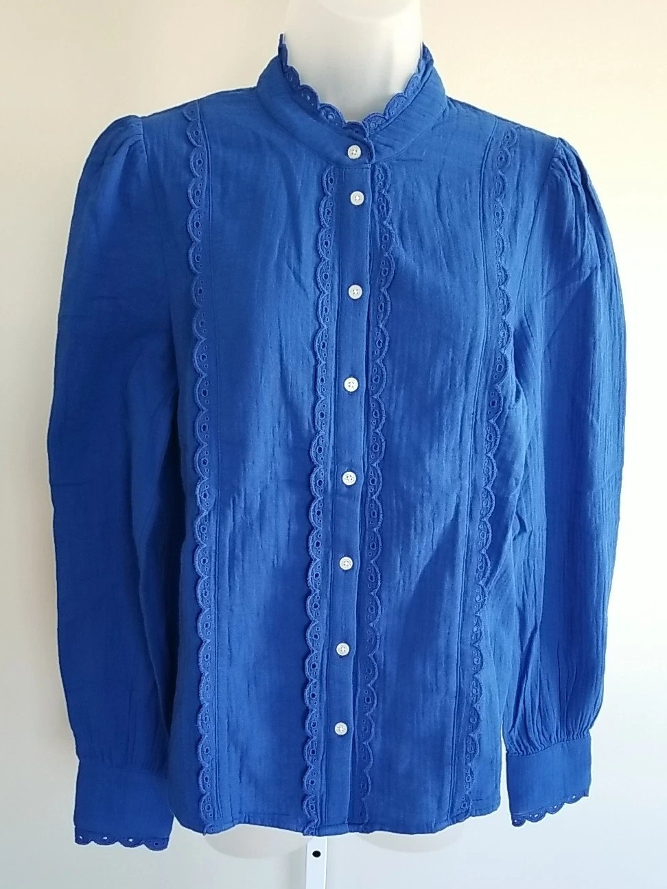 Boden Double Cloth Scallop Blouse US 6 NWT Cobalt Bright Blue Broderie Eyelet
