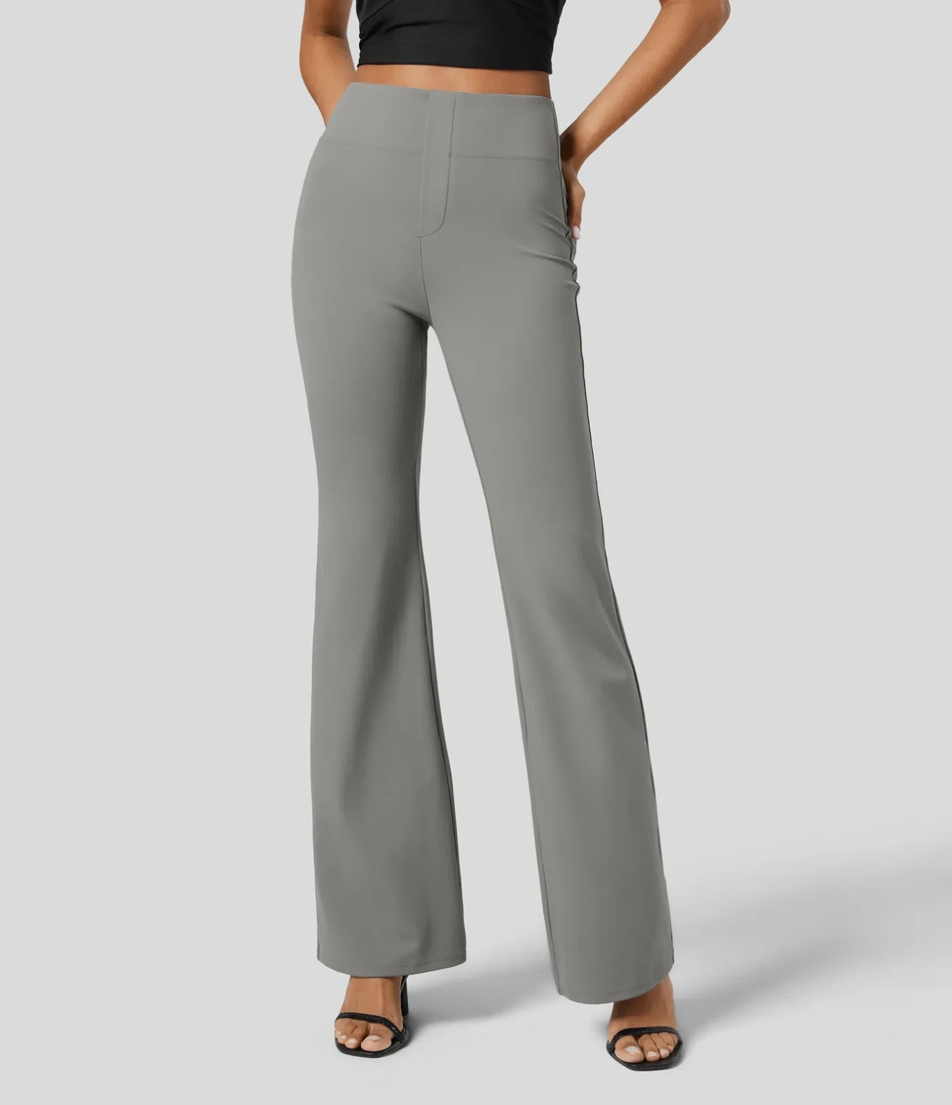 Halara Flex High Waisted Slight Flare Work Pants M Gray PUll On Stretch Pockets