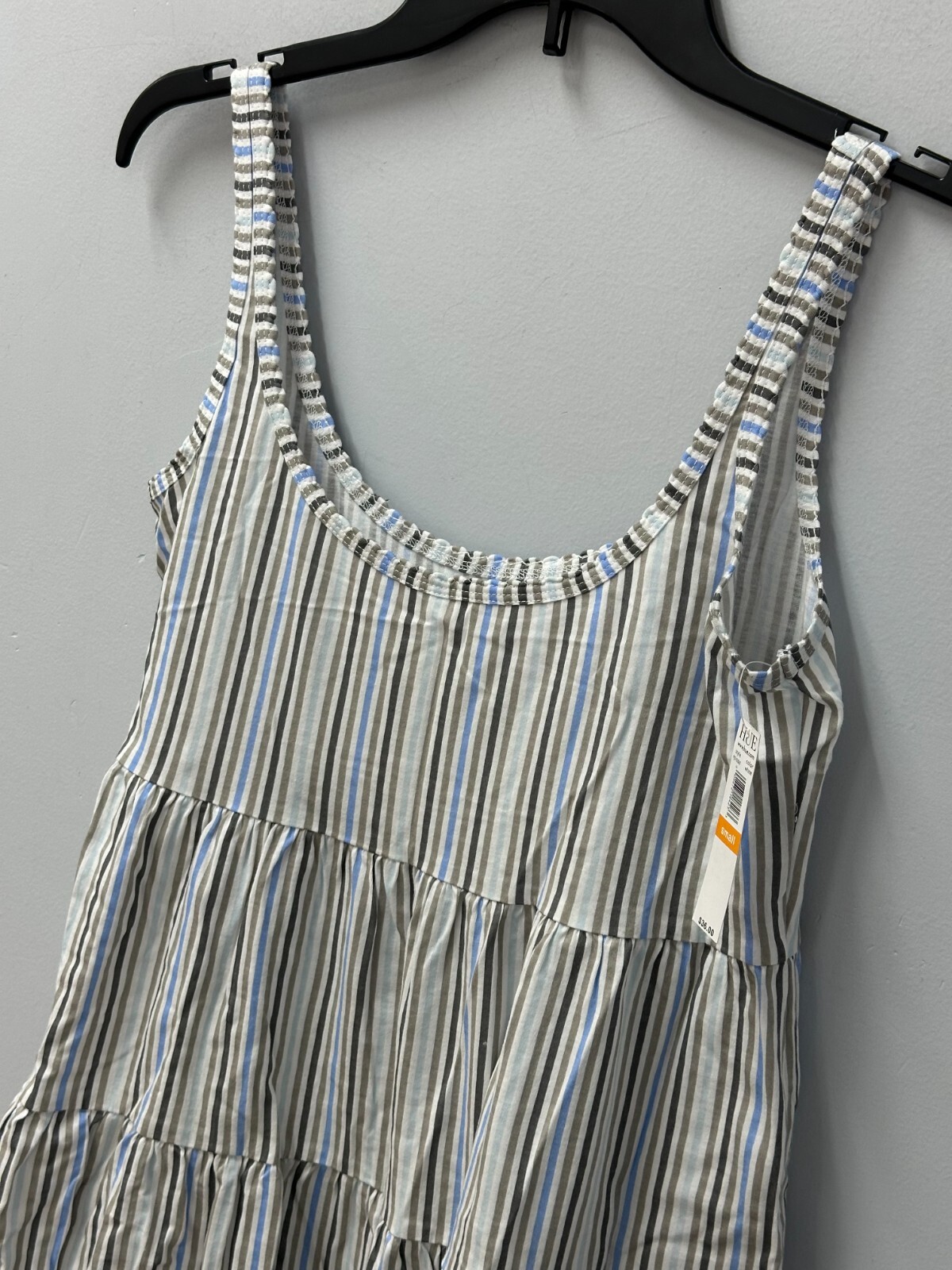 HUE White Gray Blue Striped Tiered Short Sleeveless Nightgown Women’s Size Small