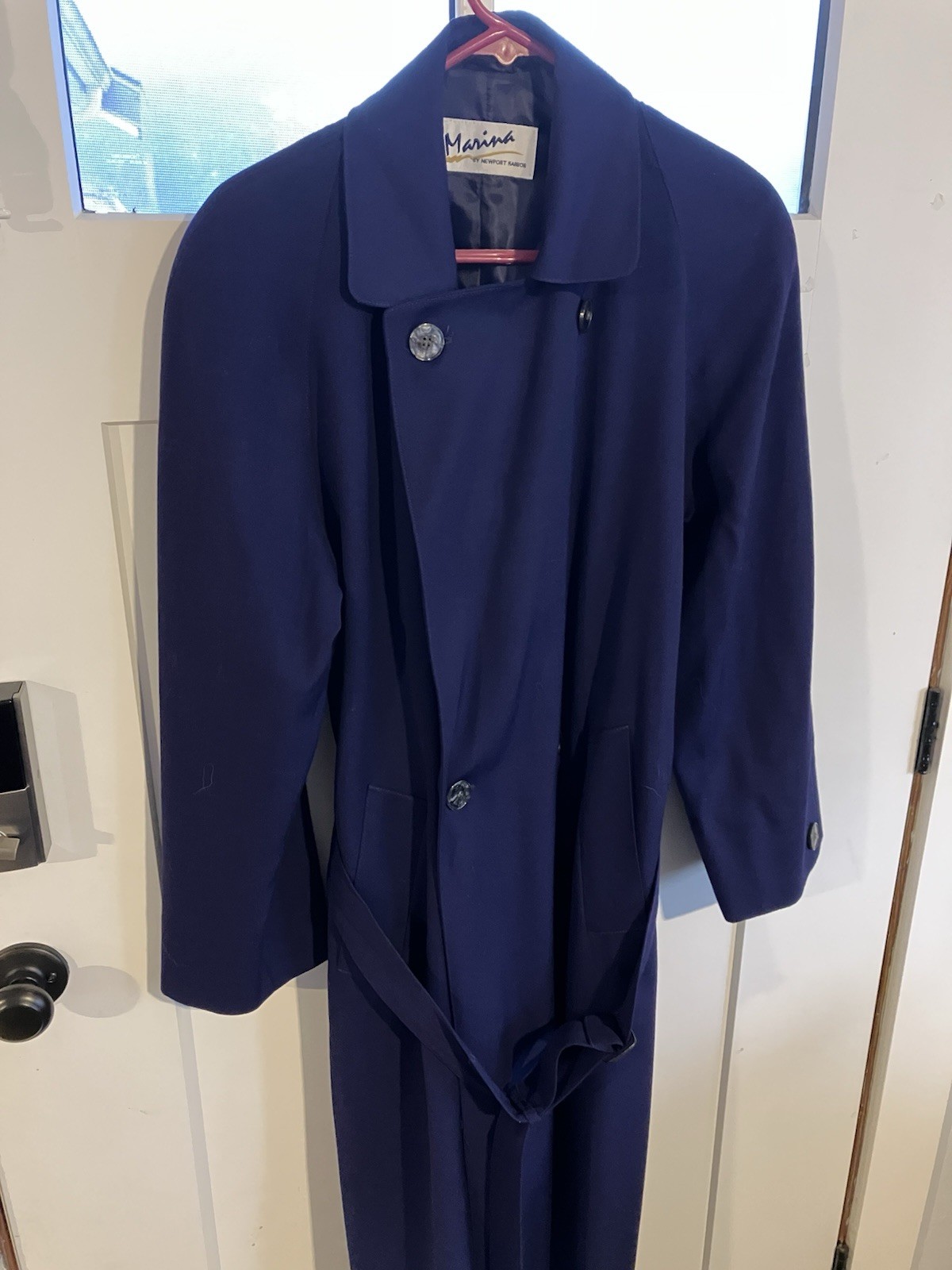 Marina By Newport Harbor Double Breasted Trench Coat Full Length 100% Wool