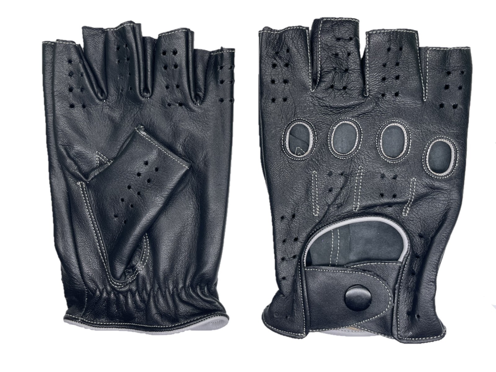 HALF FINGER MEN’S 100% GENUINE LEATHER DRIVING GLOVES REVERSE STITCH CHAUFFEUR