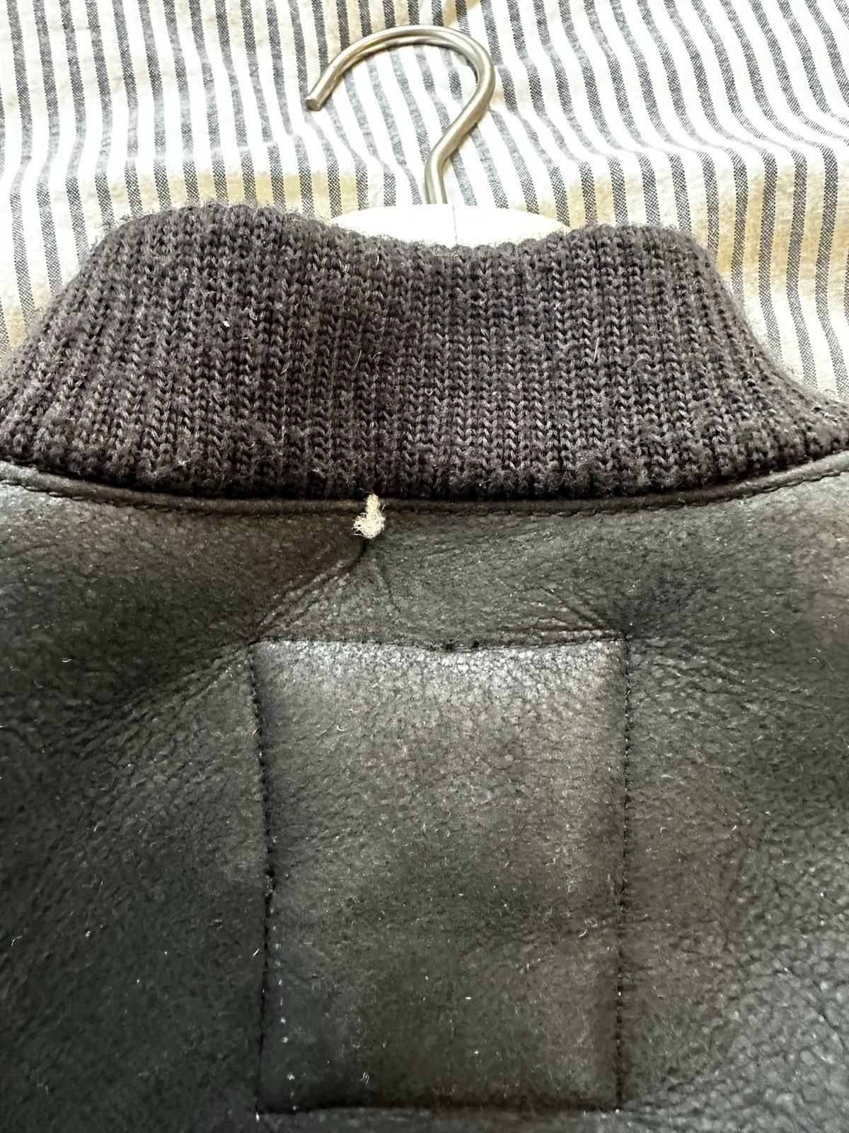 Strellson Premium Black Leather And Shearling Bomber Jacket, Size 52/L