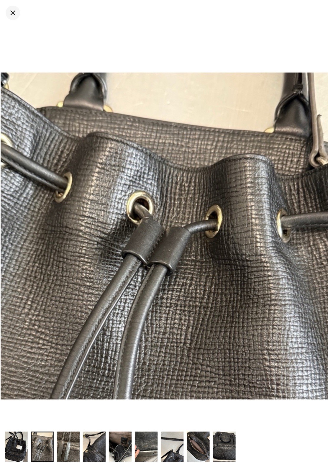 Luana Italy Black Bucket Drawstring Bag, Double Handles, Silver Hardware