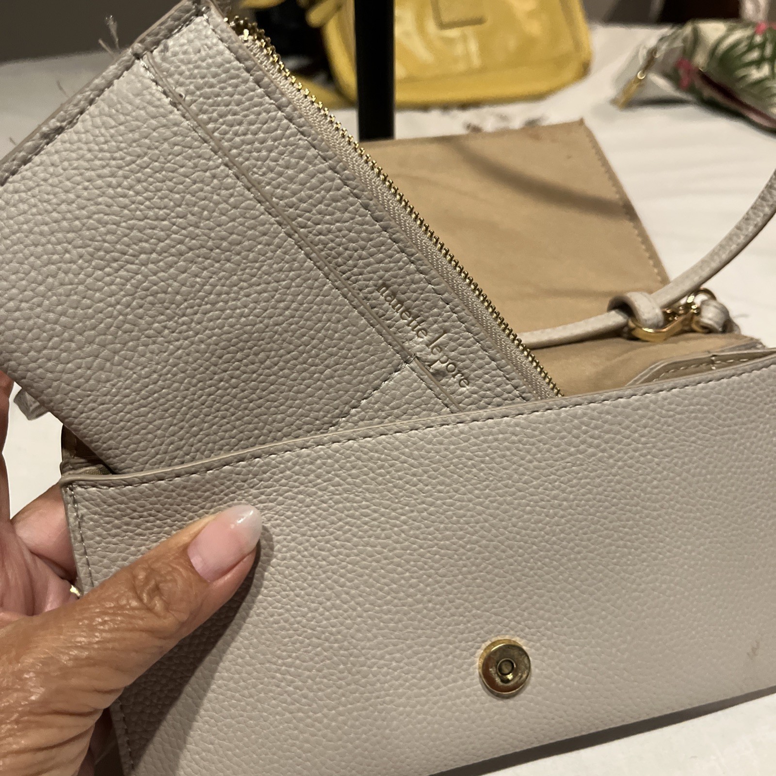 Nanette Lepore Beige Crossbody Purse With Wallet And Wristlet Strap