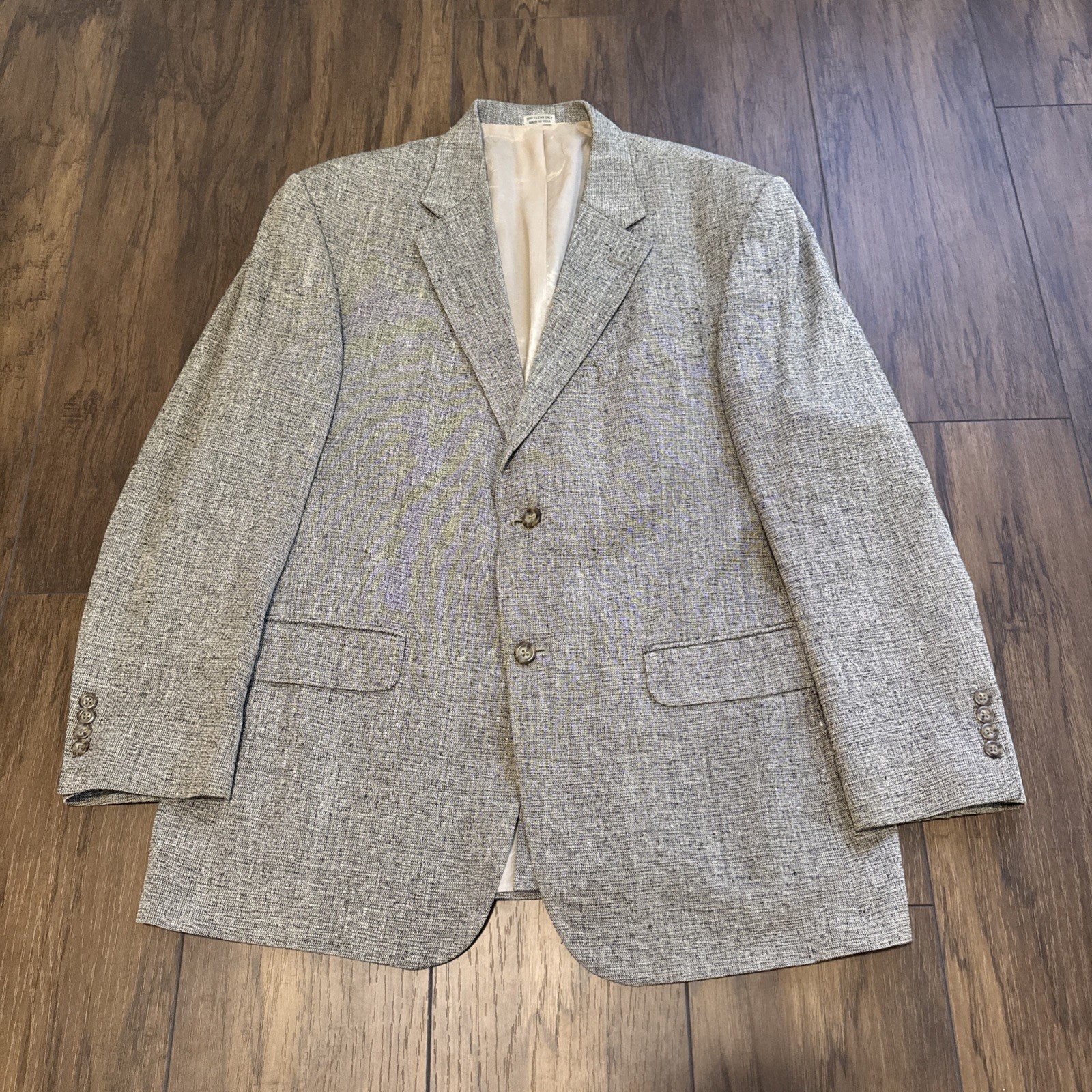 Deansgate Men’s 44R 100% Silk Tweed Tan 2 Button Single Vent Sport Coat Blazer