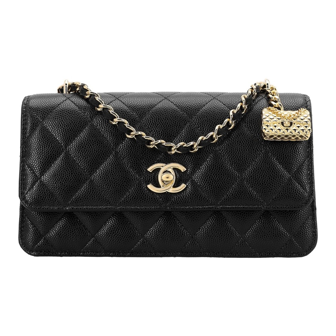 Chanel litchi-grain leather wallet for women 7.48×2.4×4.3 in