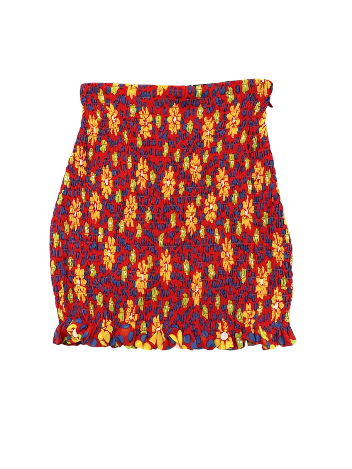 Saint Laurent Floral Silk Smocked Mini Skirt Orange Multicolor EU 36 US 4