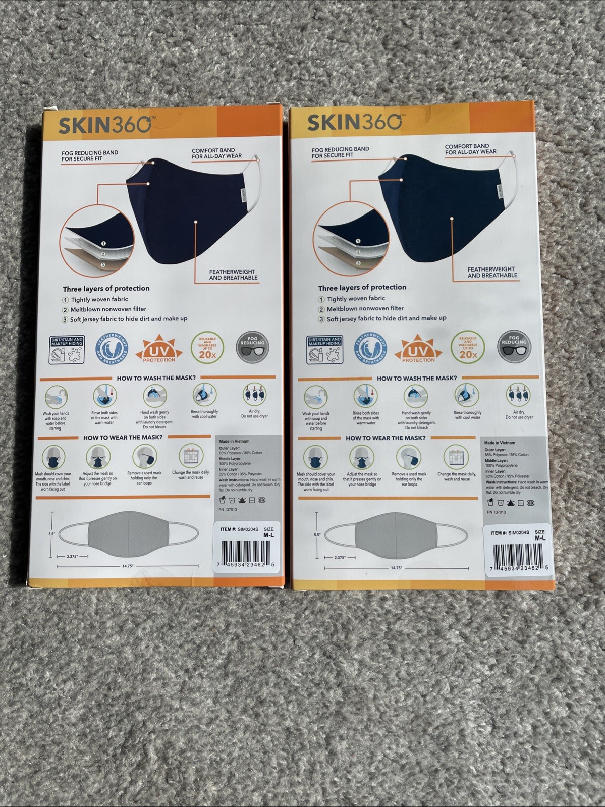Cloth Face Masks Skin360 Premium Reusable Cloth Adult New in Box 6 Pack Lot Of 2