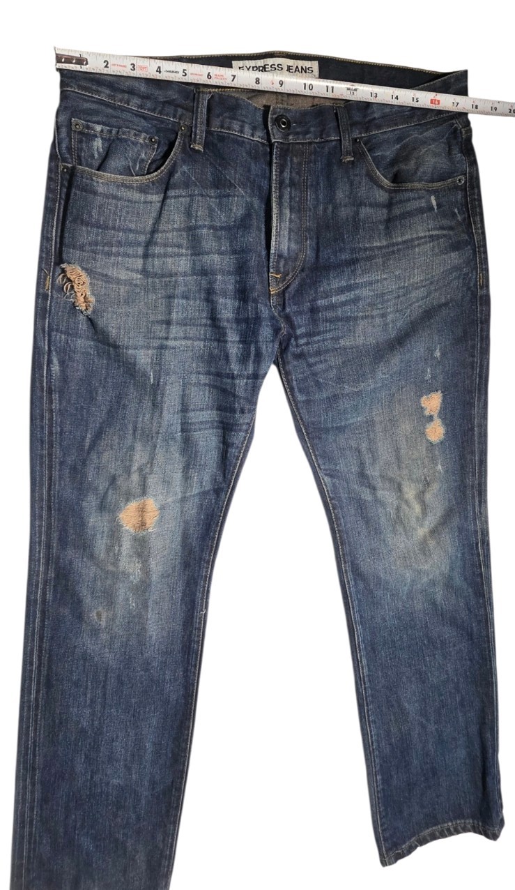 Express Jeans 34×30 Distressed Straight Leg Dark Wash 100% Cotton Denim Jeans 48