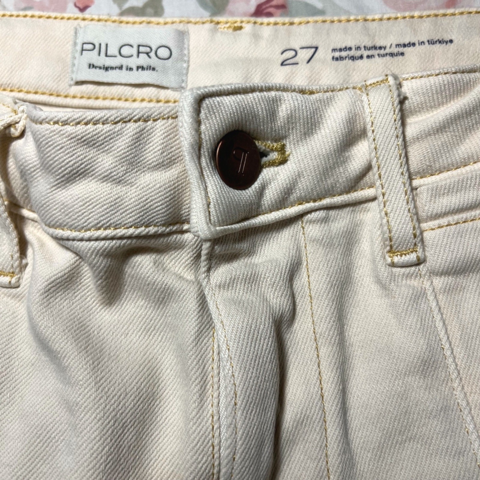 Anthropologie Pilcro Cuffed Crop High-Rise Wide-Leg Cream Color Size 27
