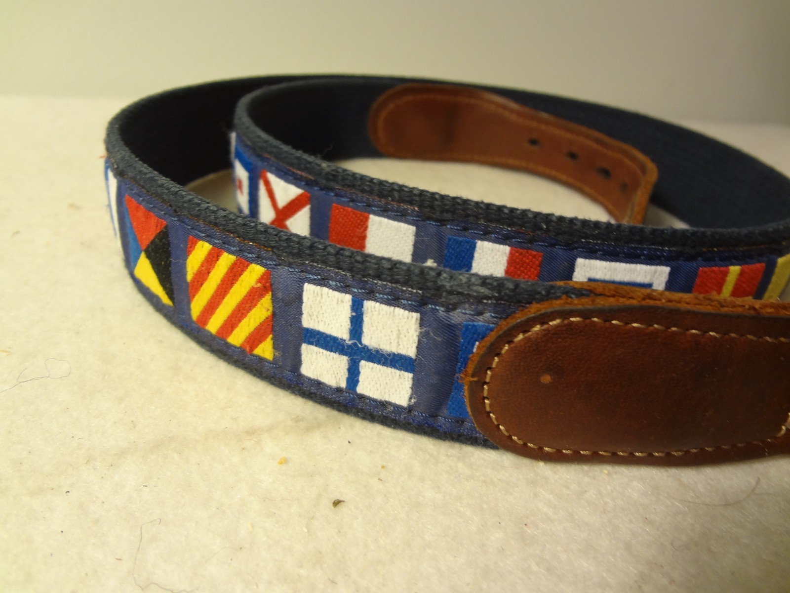 Vintage Preppy Belt with Flags by Preston Made In New England 35 1/2″ – 38 1/2″