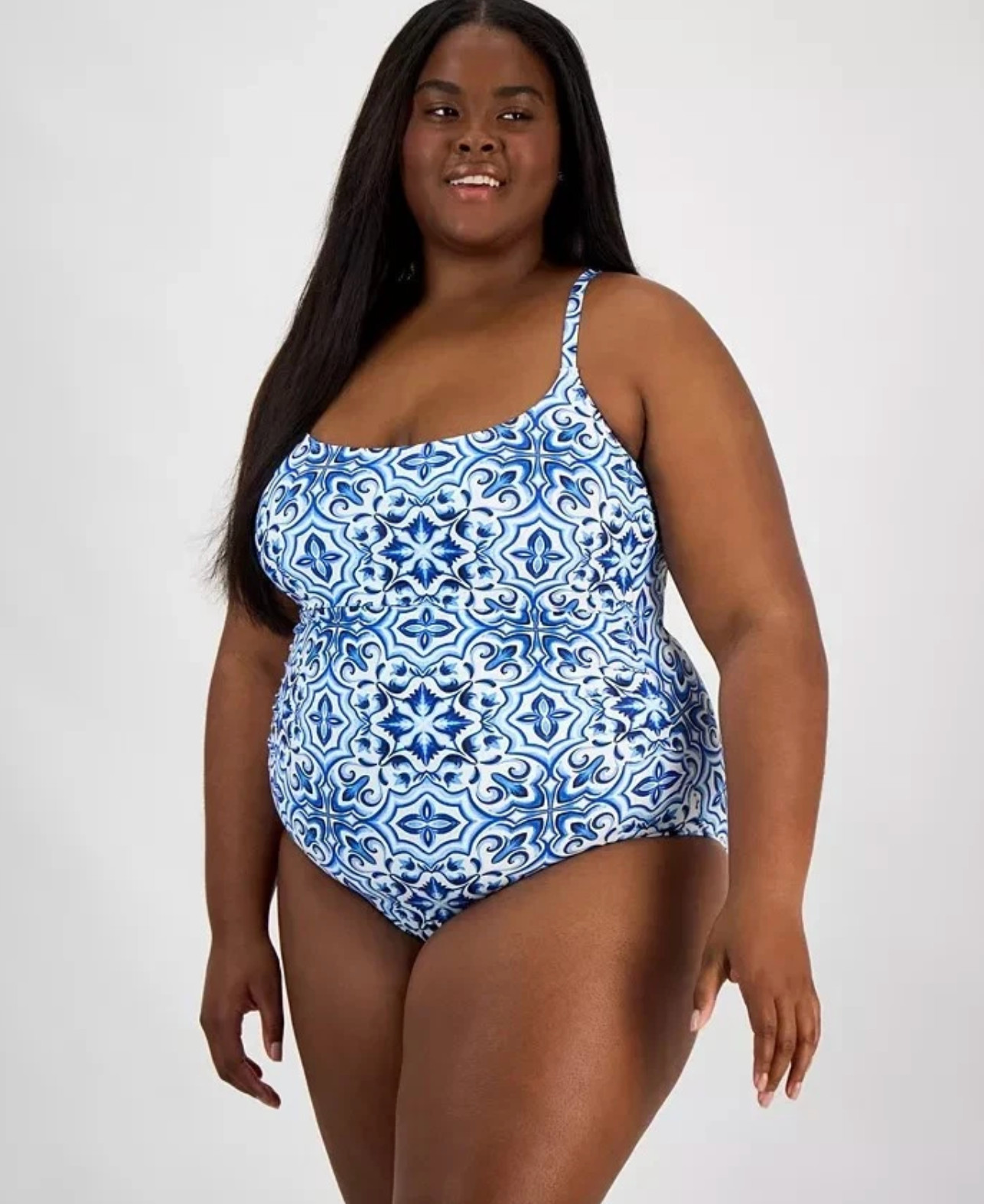La Blanca Plus Size One Piece Swimsuit 18W, 20W Alboran Sea Blue Tummy Control