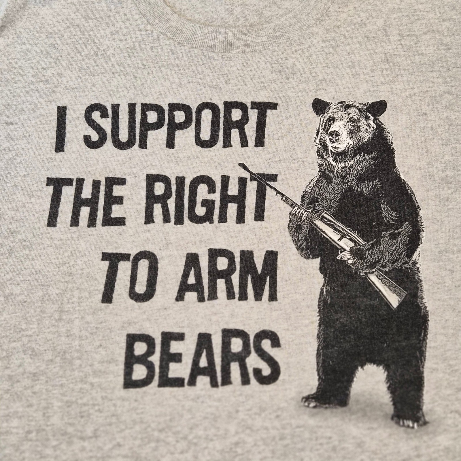 Delta Pro Weight I Support The Right To Arm Bears Graphic T-Shirt Gray Mens L