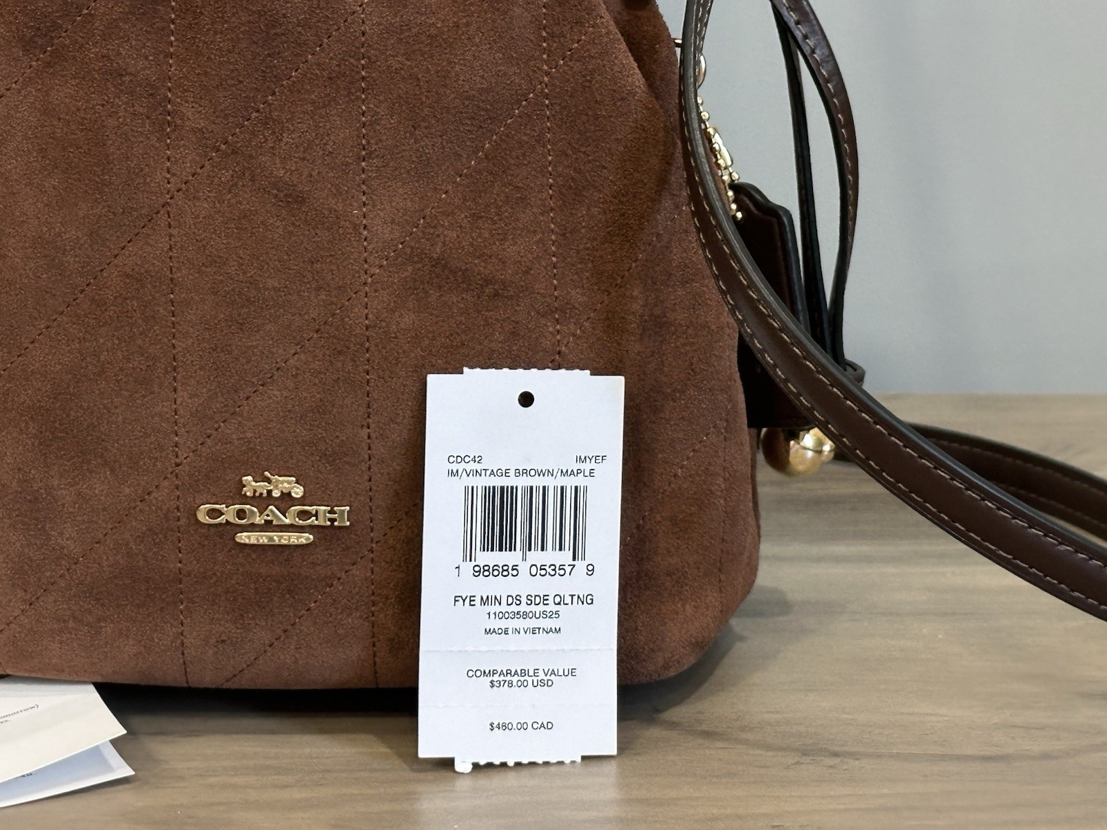 COACH Faye Mini Drawstring Crossbody Bag With Quilting CDC42 Vintage Brown/Maple