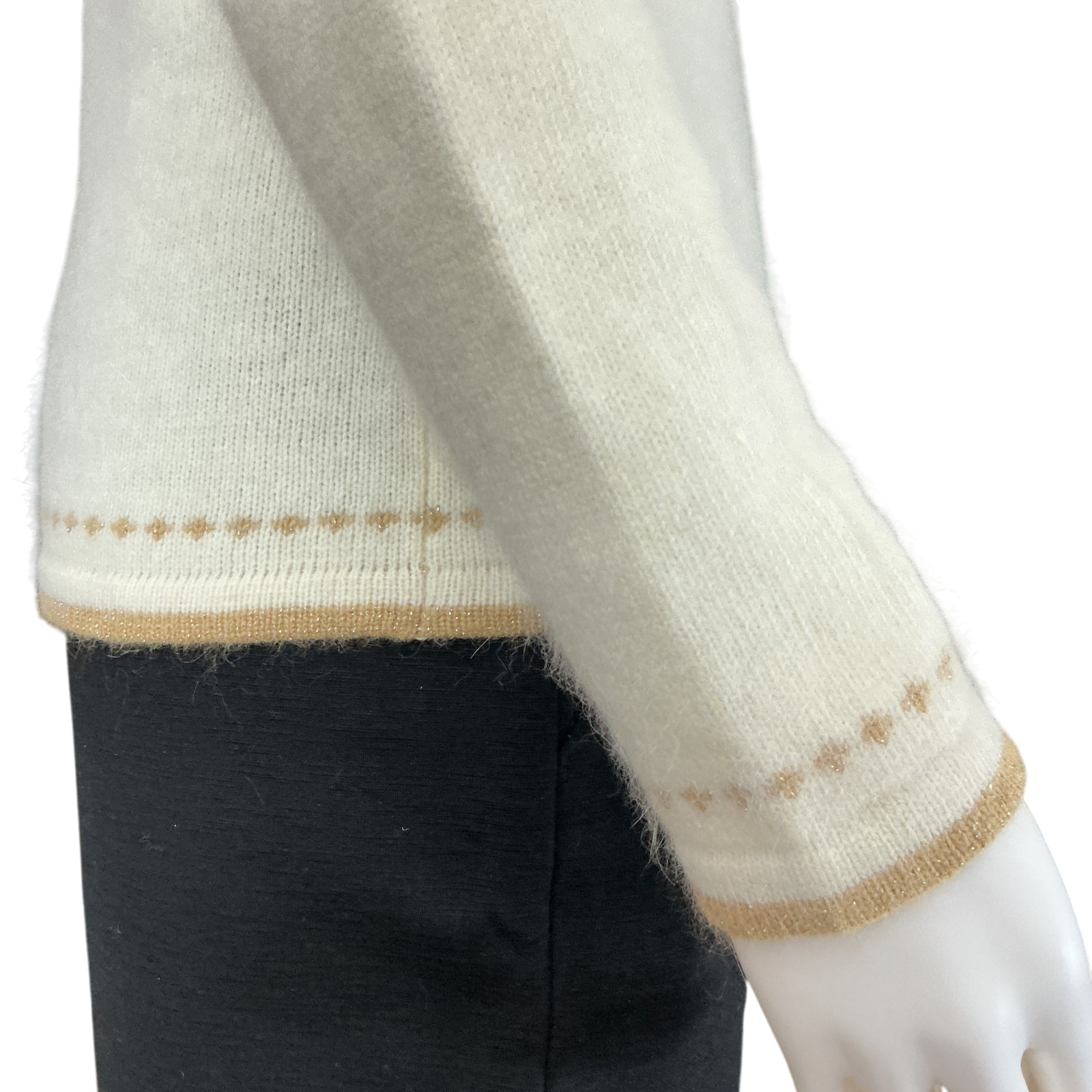 Apt. 9 Women’s Angora Fair Isle Sweater M Cream Beaded Rhinestones Boat Neck NWT