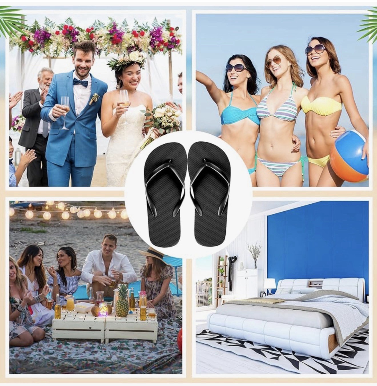 72 Pairs Flip Flops Bulk Assorted Sizes Wedding Party Hotel Spa Beach Sandals