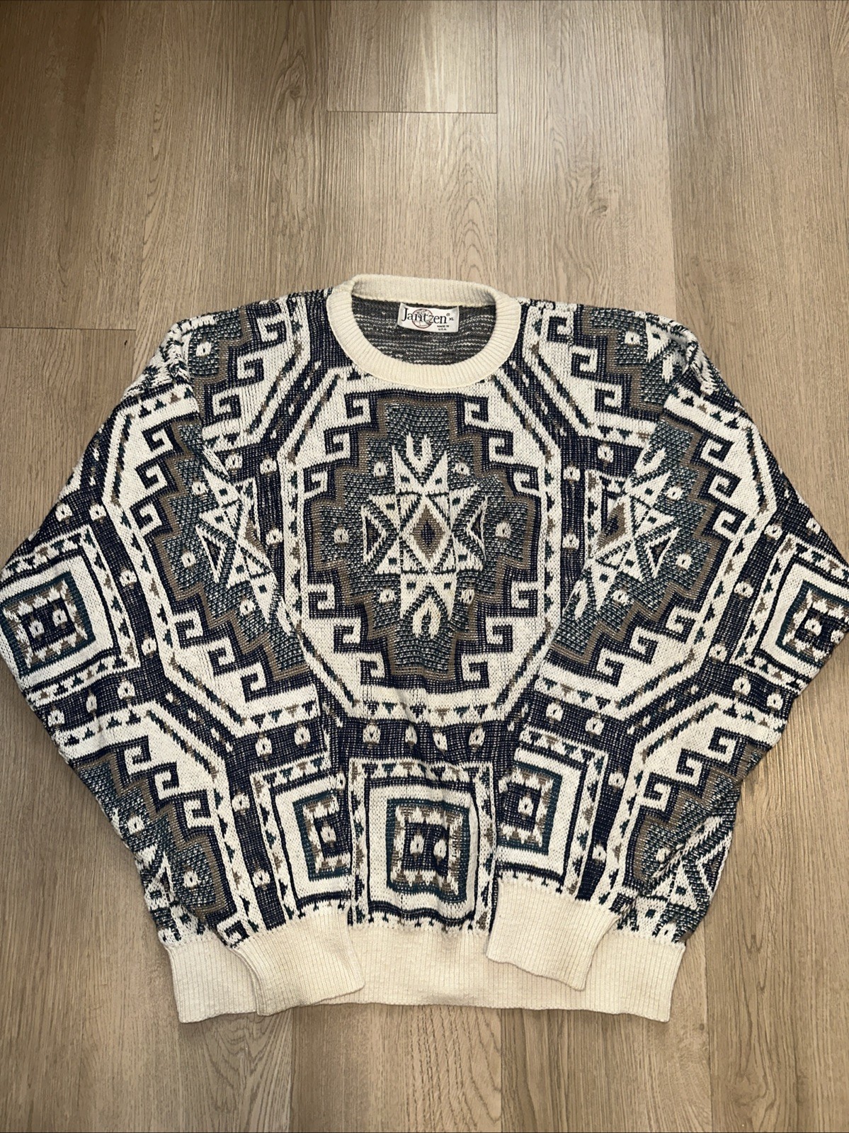 Vintage 90s Jantzen Mens XL Southwestern Geometric Knit Sweater