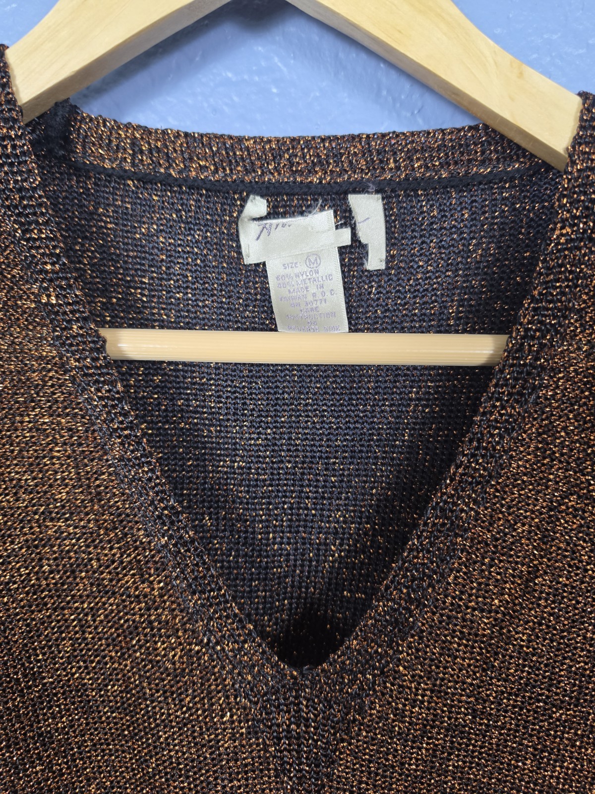Vtg 80s/90s Mims Cole Metallic Bronze Gold Knit Sweater
