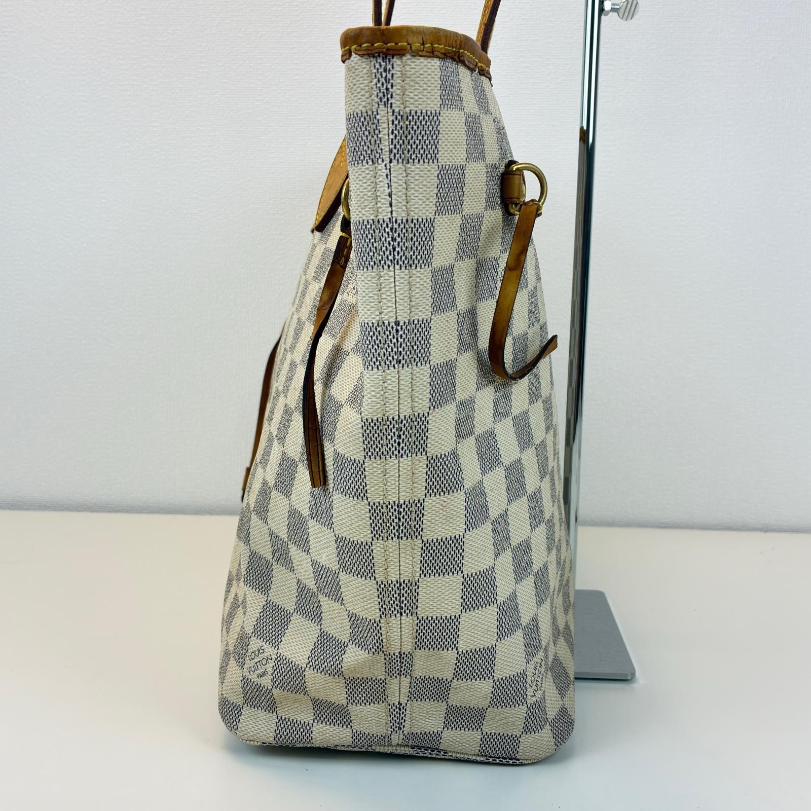LOUIS VUITTON Neverfull MM Tote Bag N51107 Damier Azur Canvas white