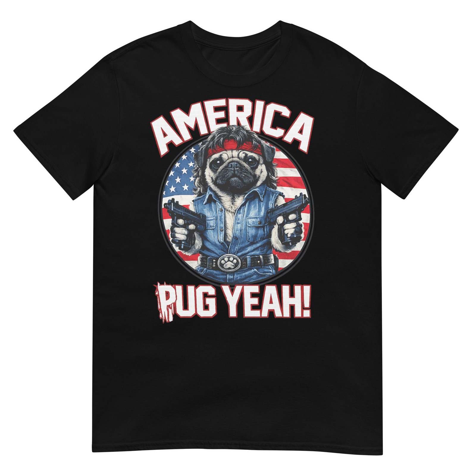 America Pug Yeah Funny Pug US Flag T-Shirt
