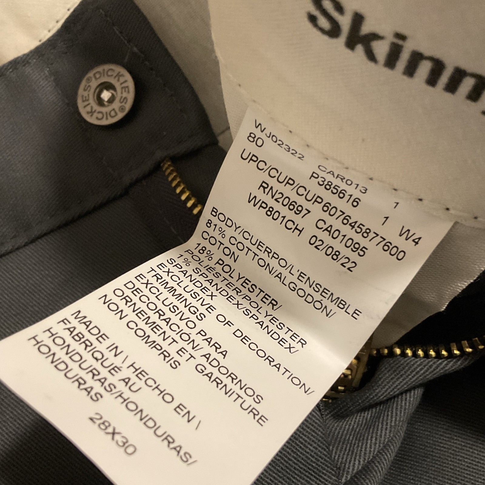 Dickies WP801CH Skinny Straight Work Pants Gray Twill Cotton Blend 28×30