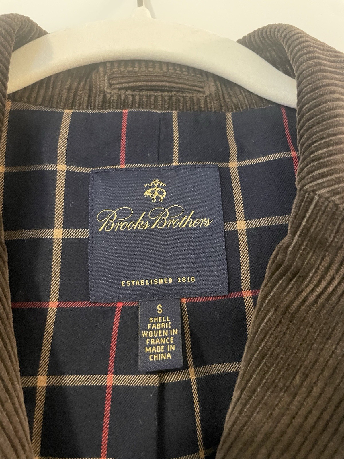 Brooks Brothers Brown Corduroy Blazer. Plaid Lined Elbow Patches.