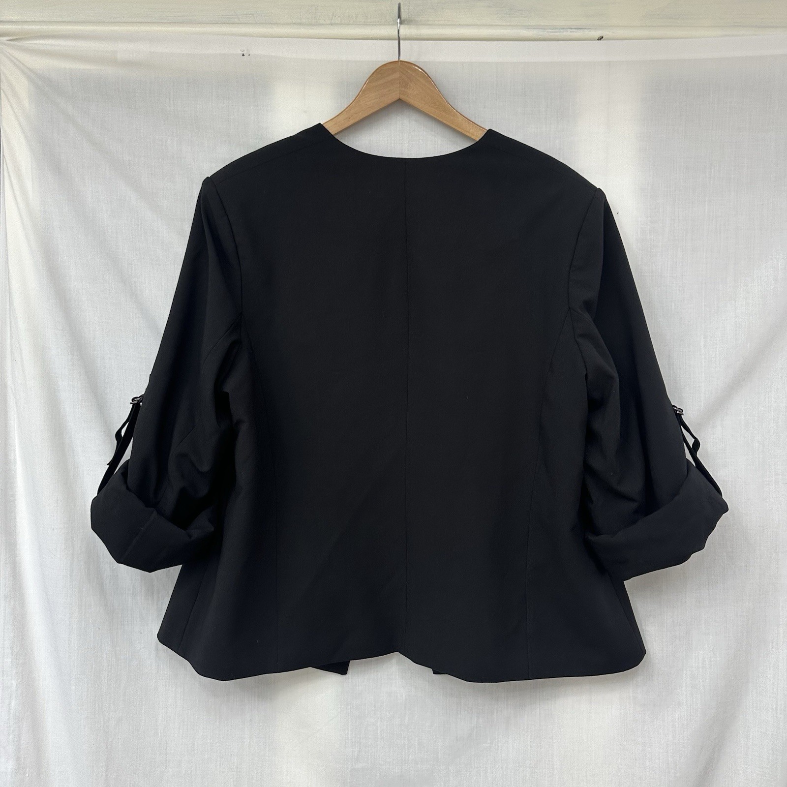 Calvin Klein Women’s 18 W Black Collarless 3/4 Sleeve Suit Jacket One Button