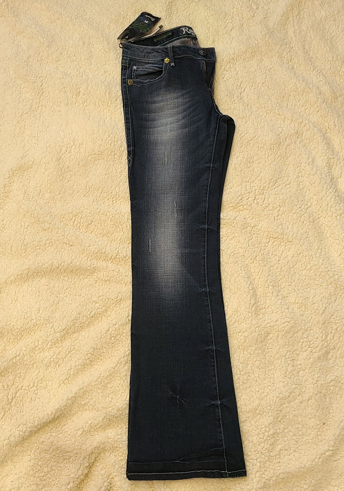 WRANGLER ROCK 47 JEANS Embellished Pockets Ultra-Low-Rise 7 x 34 WHX83MQ