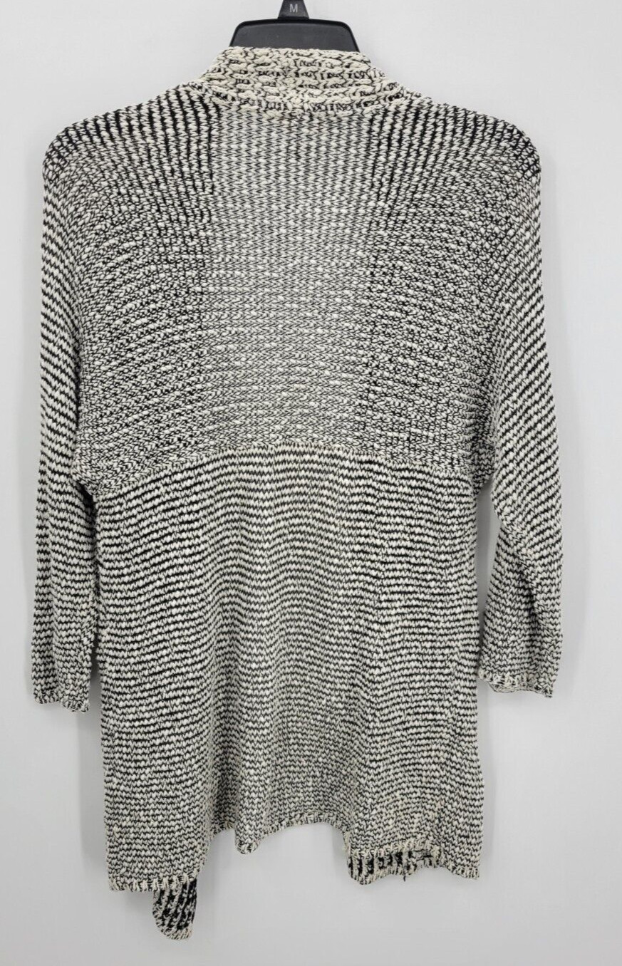 Chicos Cardigan Sweater Womens Medium 1 Black Ivory Marl Open Front Boho Artsy