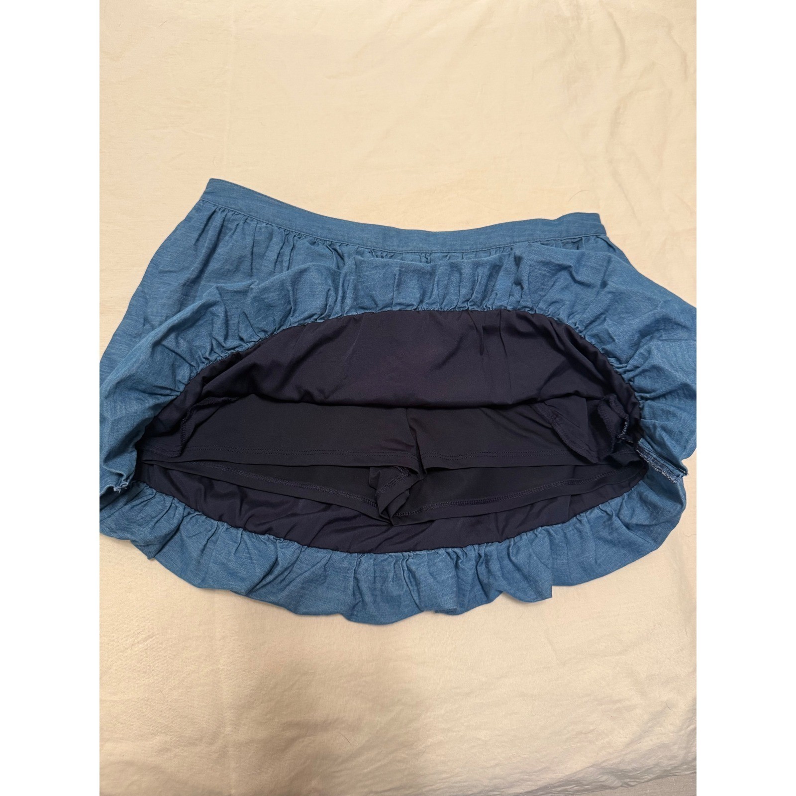 Hollister Blue Chambray Bubble Skort Mini Skirt with Shorts Womens Size Medium