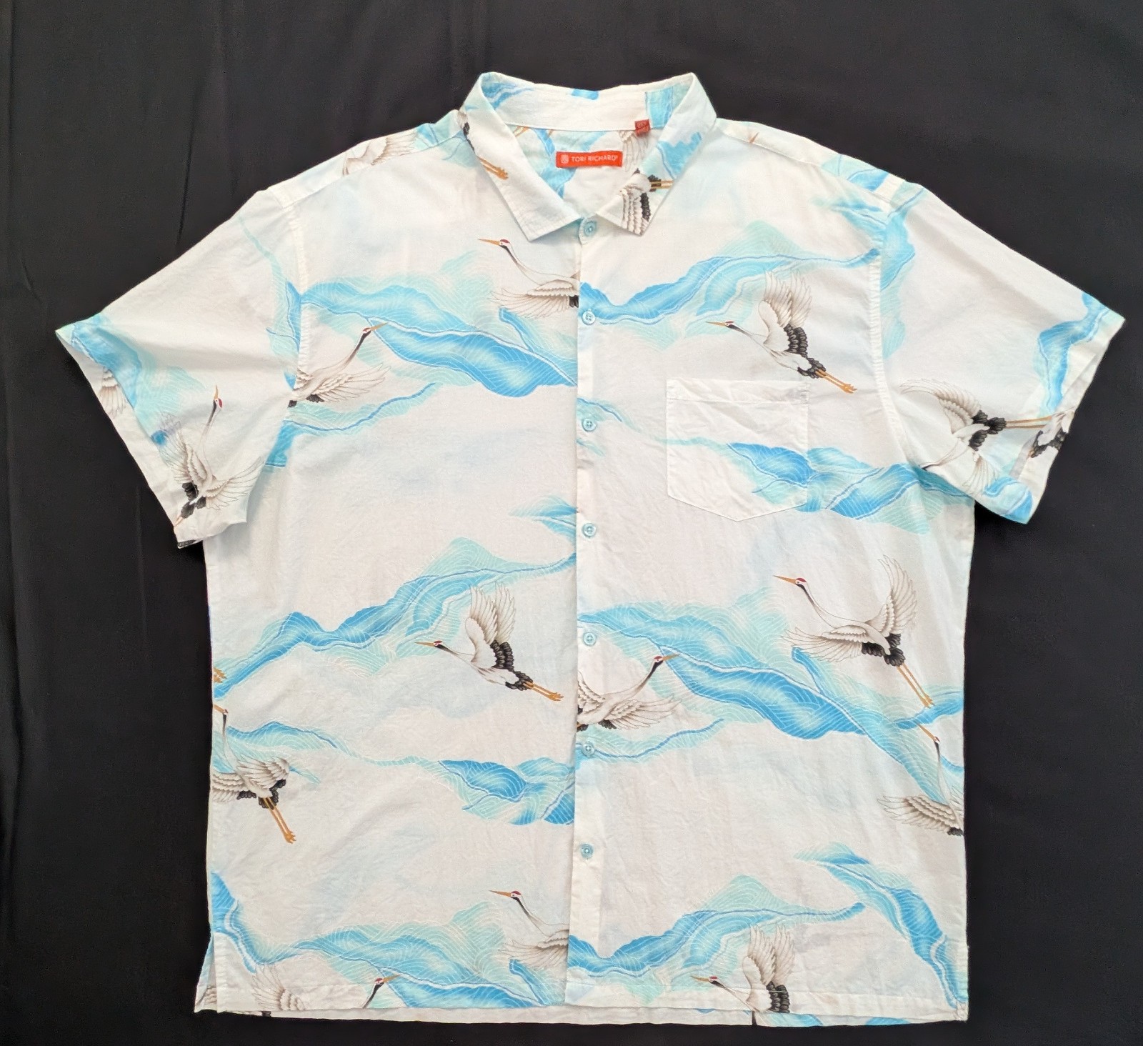 Tori Richard Crane Asian Print Hawaiian Aloha Button Up Shirt White 3XL XXXL