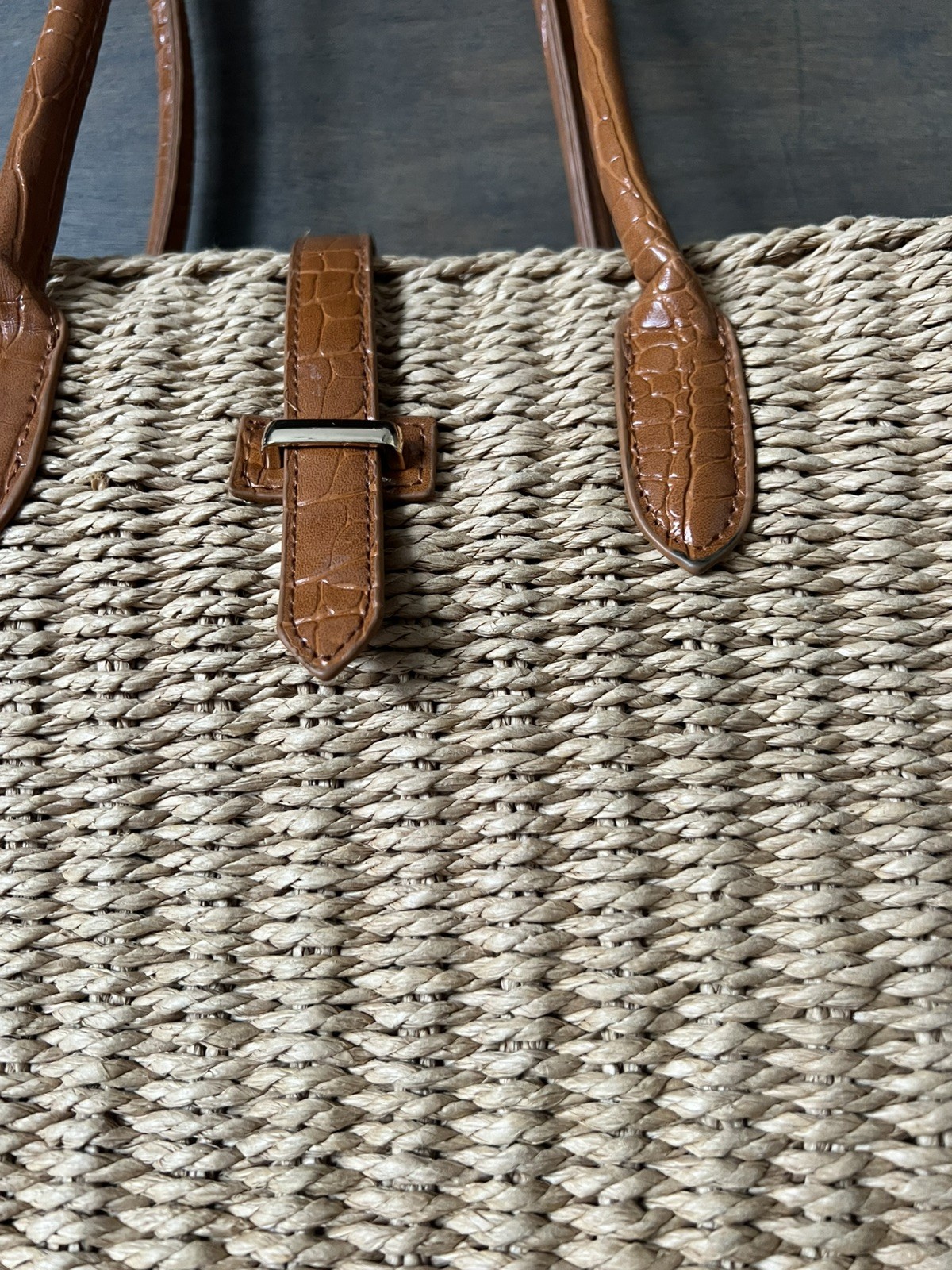 VTG Sun N Sand Woven Straw DOUBLE Handle Tote Beach Bag Boho 16 X 12 X 6 INCHES