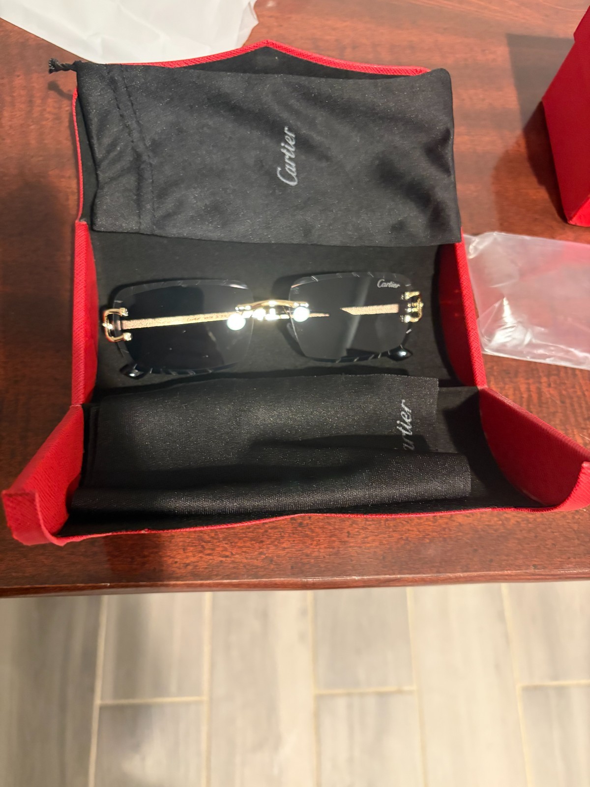 Cartier Big C Diamond Cut black Frameless Lens Gold Frame
