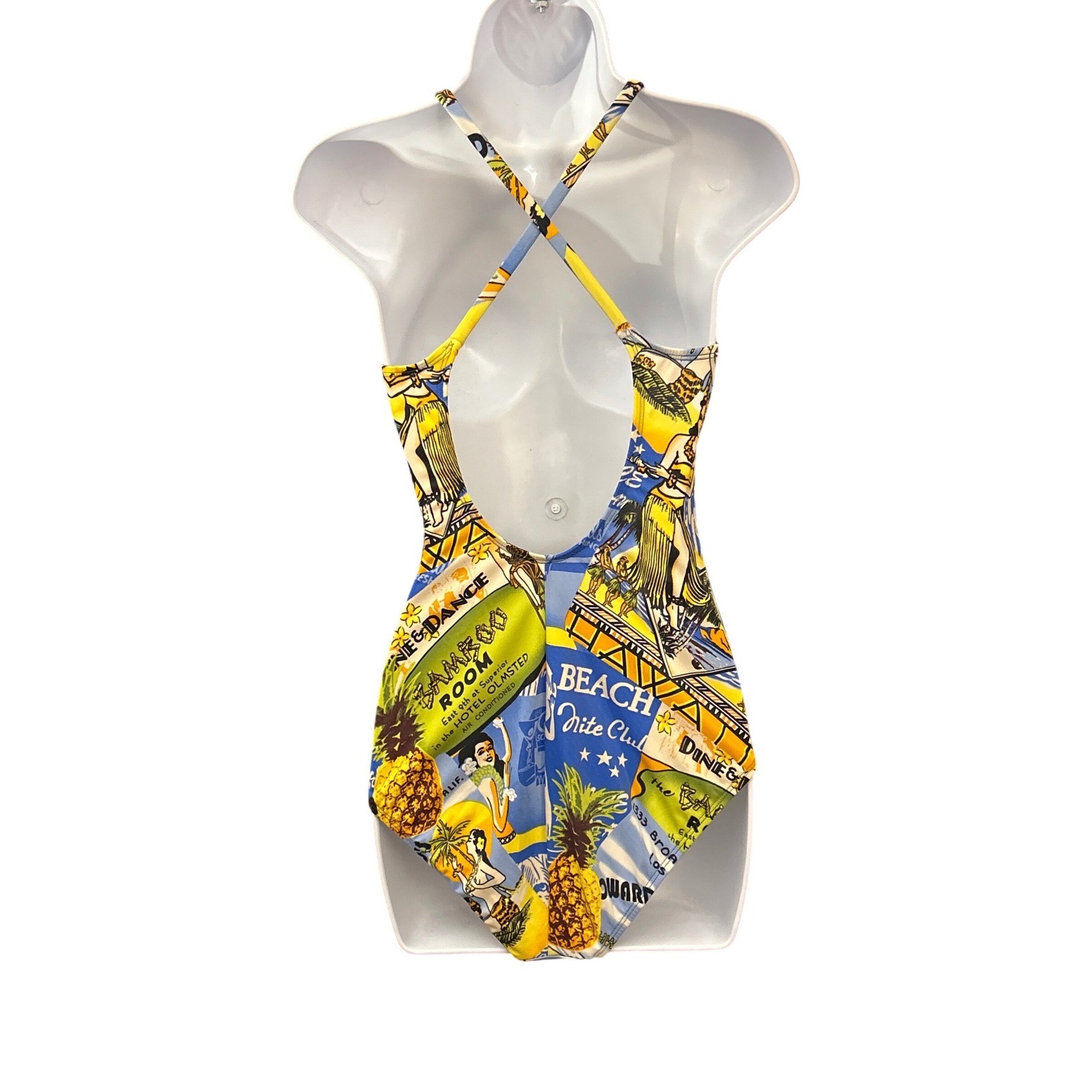90s Deadstock Kathy Ireland Swimsuit One Piece Tropical Tiki Postcard Print
