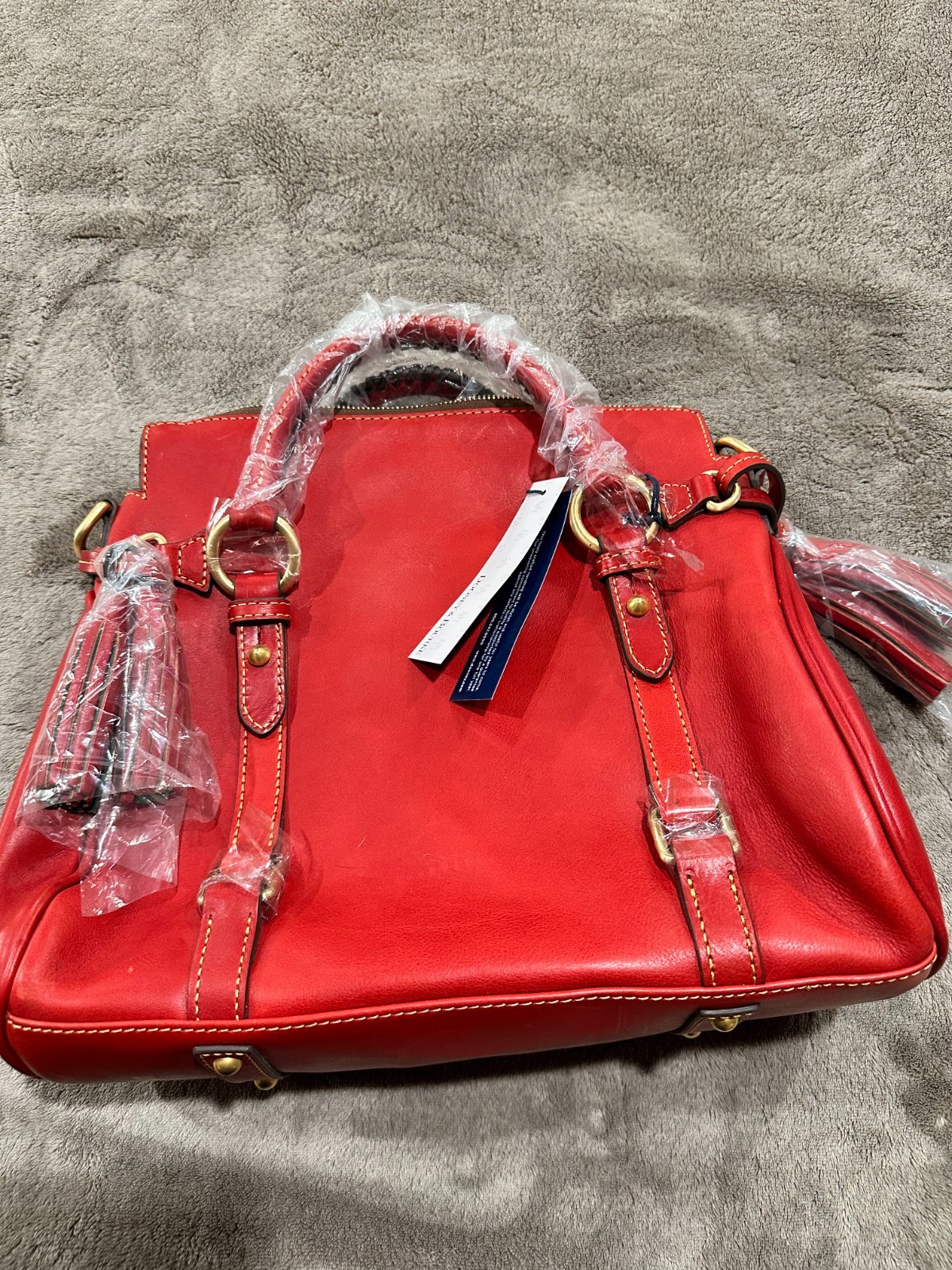 Dooney & Bourke Red Florentine Leather Bristol Satchel Purse with Tassel NWT