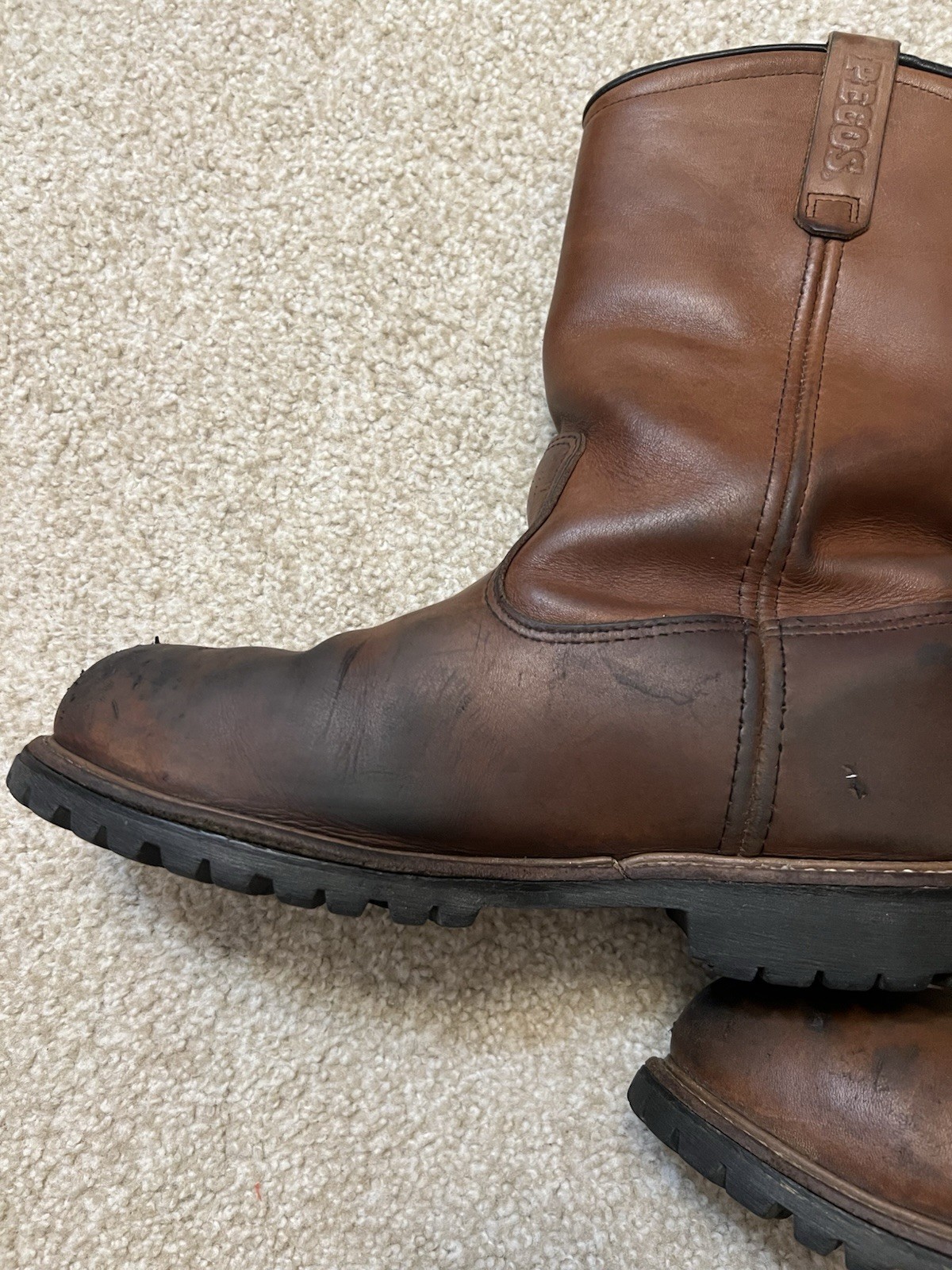 Red Wing Men 12 D Pecos Brown Leather Pull On Safety Work Boots Steel Toe