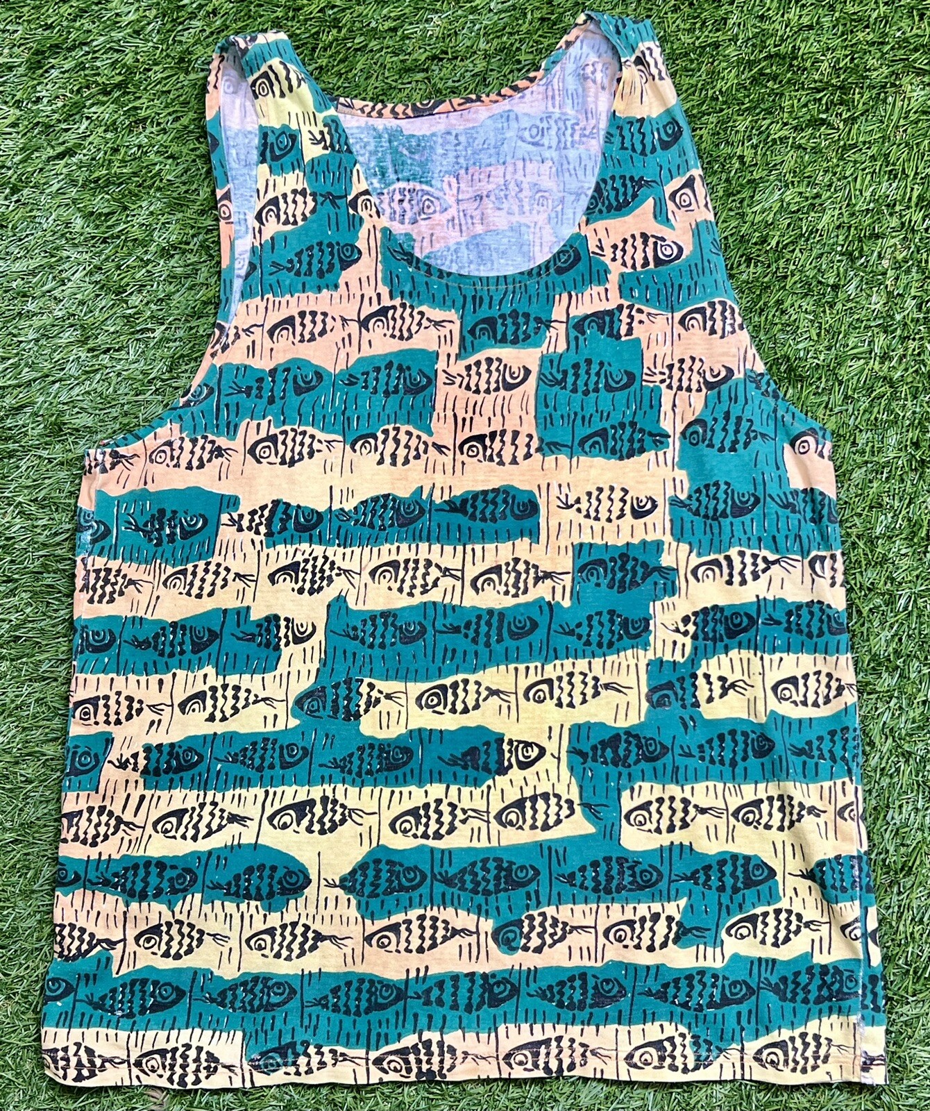 Hang Ten Surf Beach Fish AOP Tank Top Men’s M Vintage 90s
