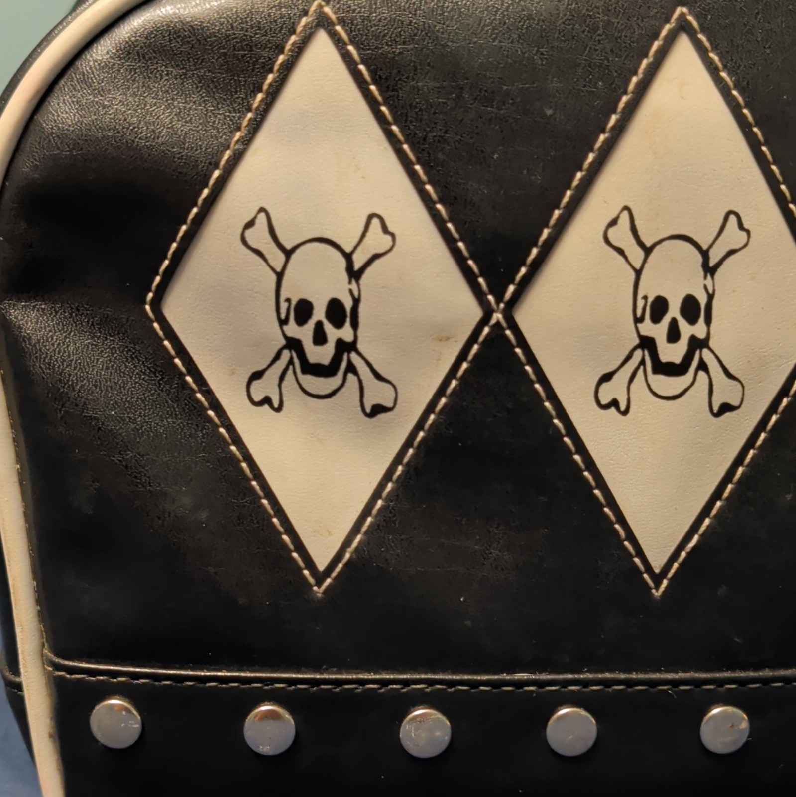 Demonia Skull Gothic Top Handle Satchel Zip Closure Black/White Silver HW