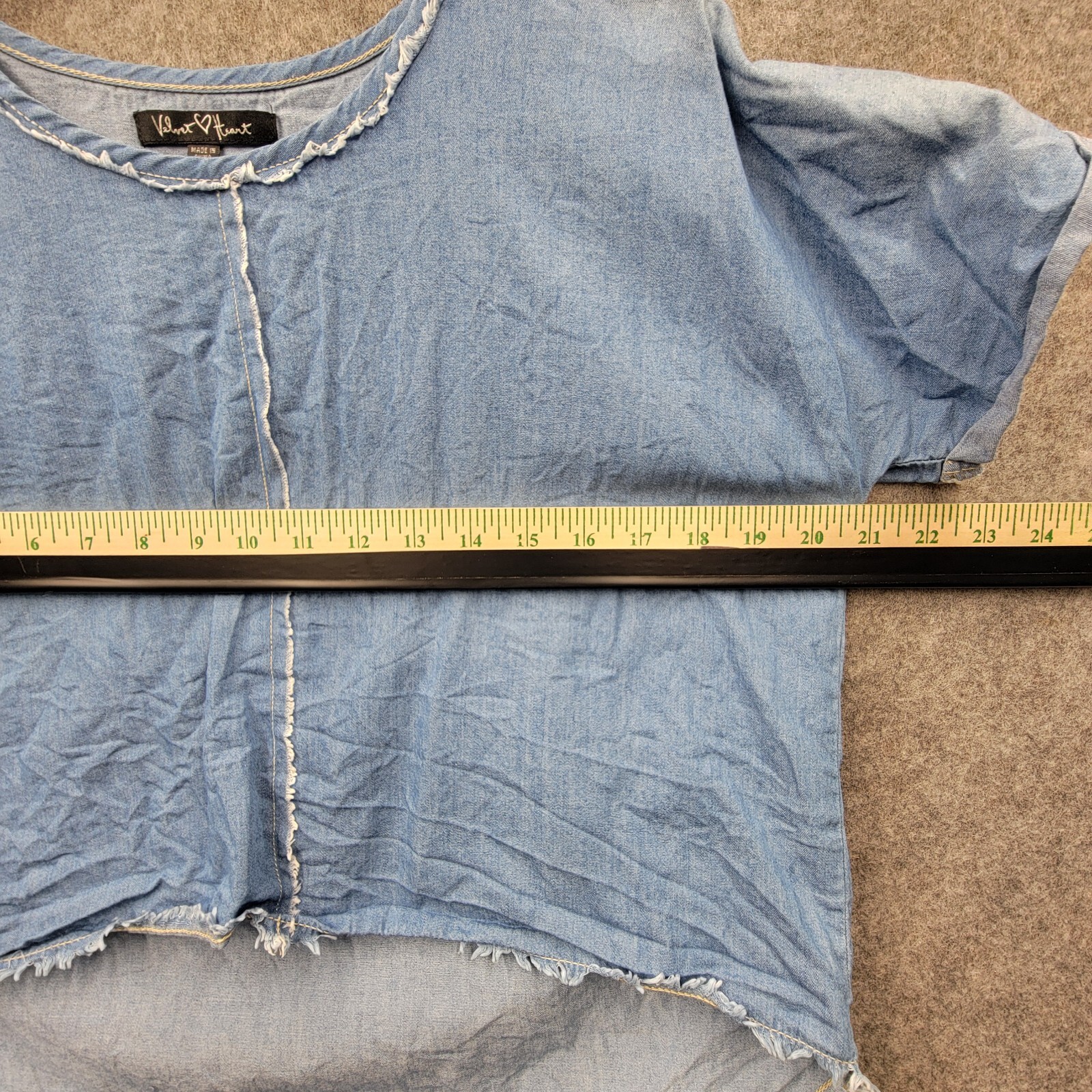 Velvet Heart Womens Blue Smooth Denim Top Shortsleeve Fringe Size S