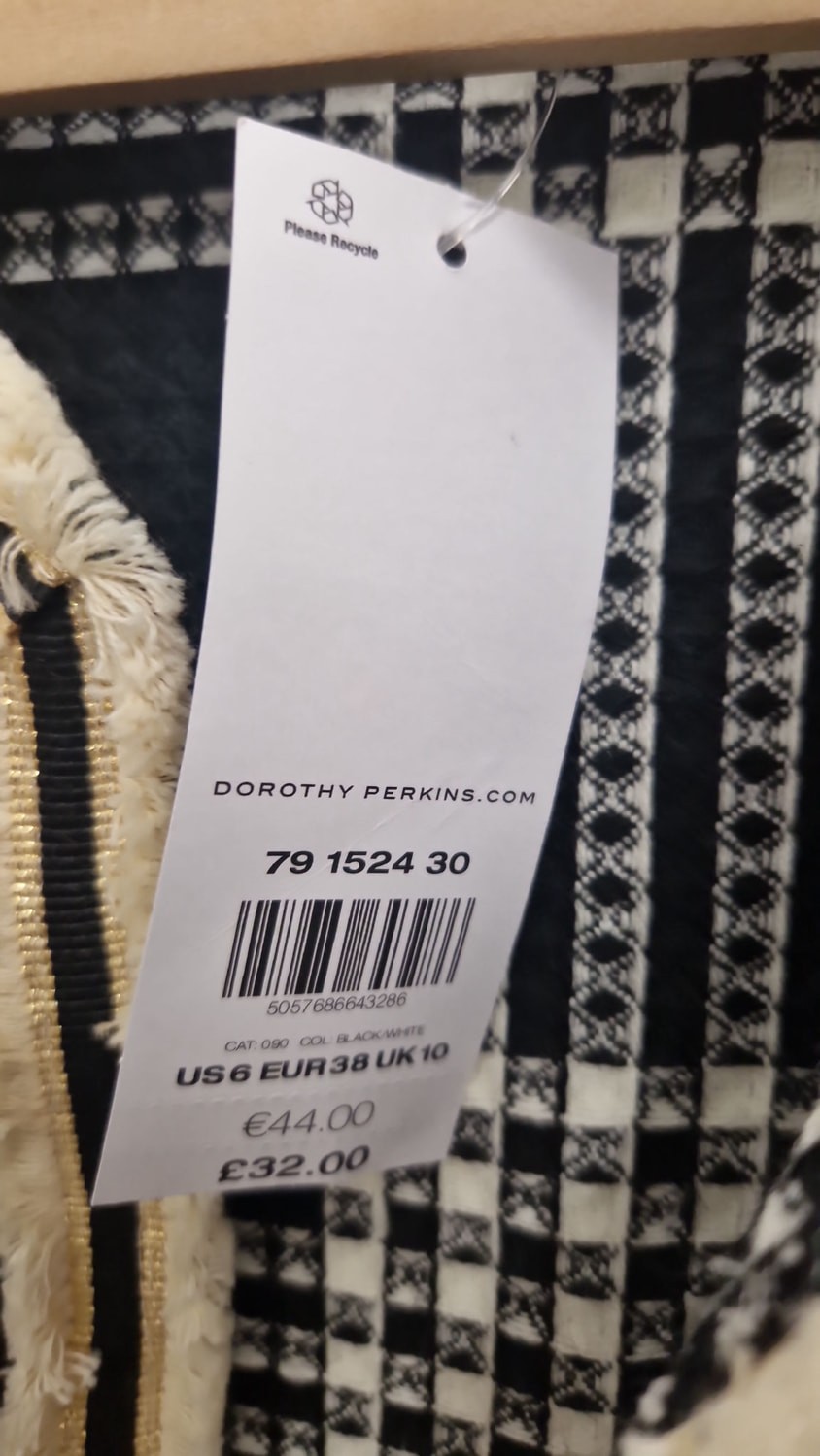 Dorothy Perkins Petite Tweed-Style Check Jacket – UK Size 10