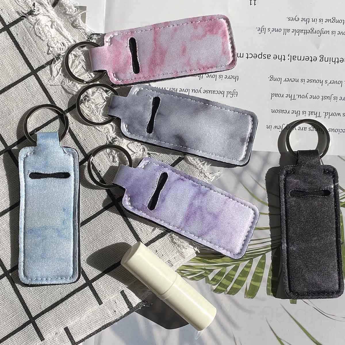 5-Piece Marble Chapstick Clip-On Sleeve Pouch Neoprene Keychains Lipstick Hol…