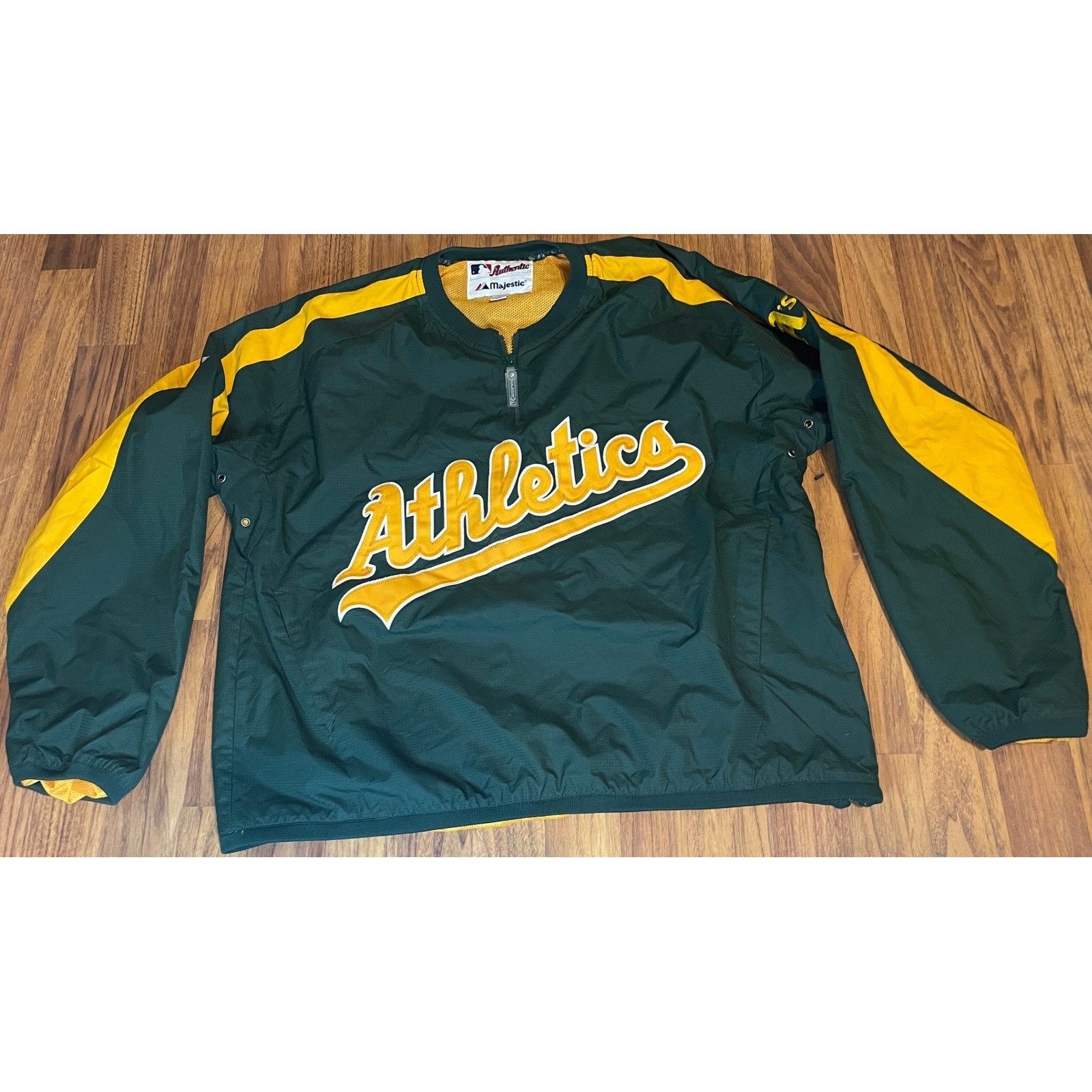 Majestic Oakland Athletics MLB Authentic Quarter Zip Windbreaker Jacket Mens L