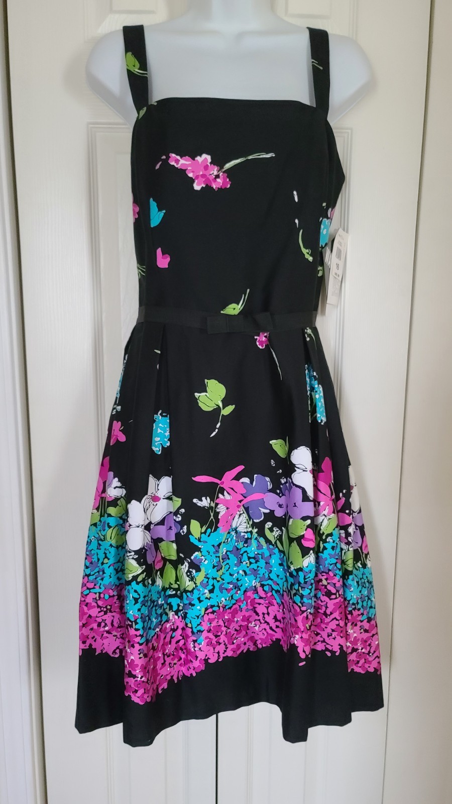 K STUDIO ~ NWT Black & Multicolor Floral Sundress ~ 16 New!